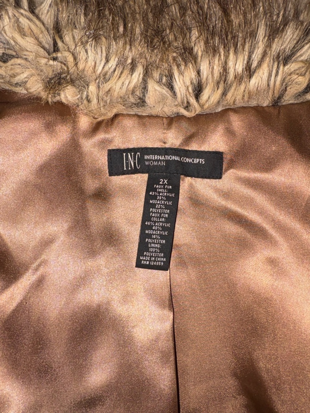 INC International Concepts Beige Faux Leopard Teddy Jacket with Plush Collar - Picture 4 of 4